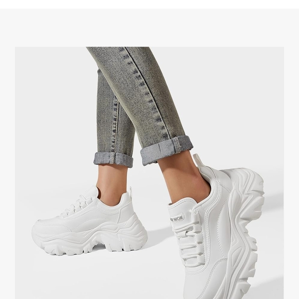 White Chunky Platform Sneakers - Casual Women's Trainers